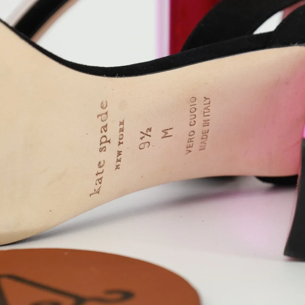 Kate Spade Ilona‎ Too Black Kid Suede Fuchsia Mirror Block Heel Sandals 9.5M